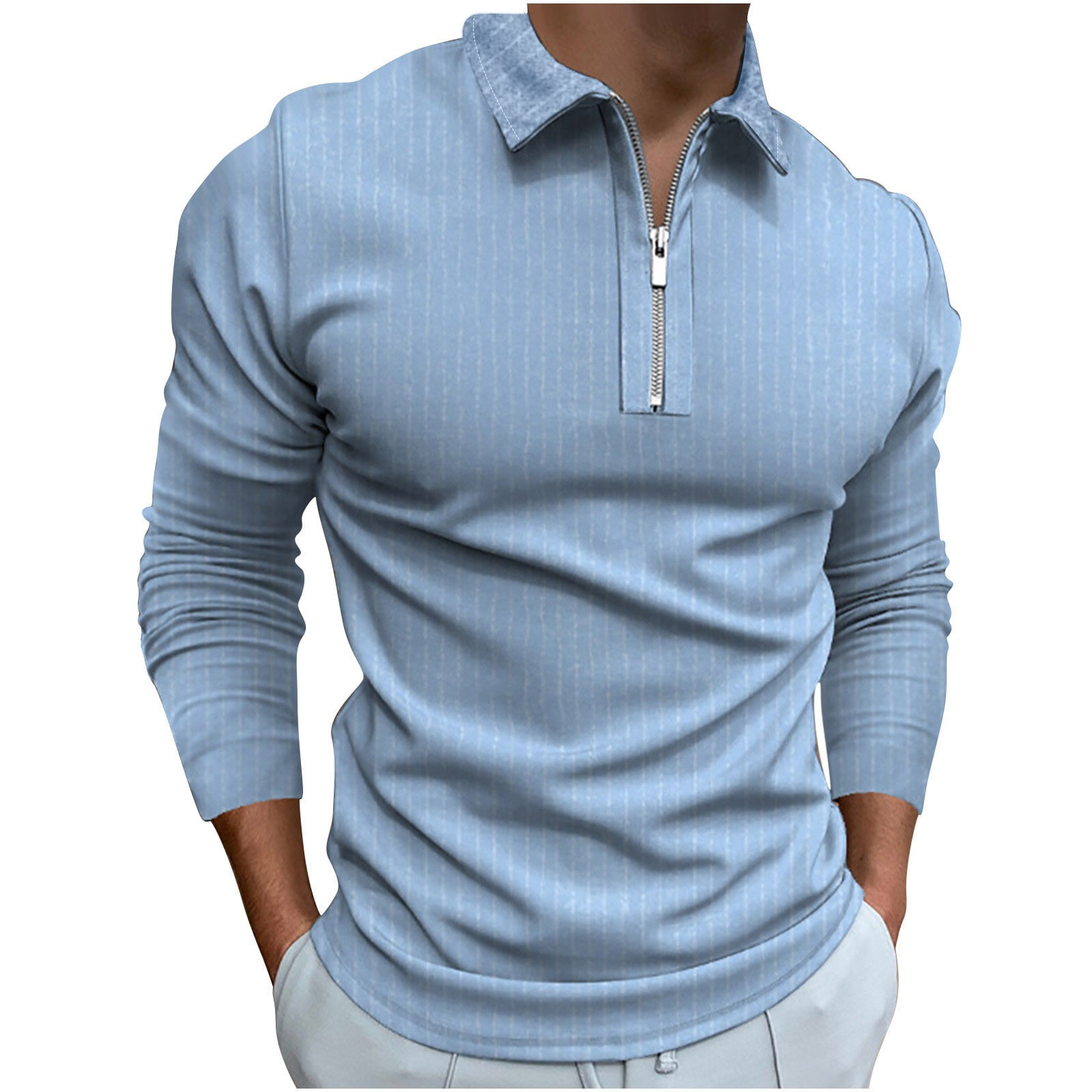  XTAPAN Men's Casual Long Sleeve Slim Fit Polo T Shirt