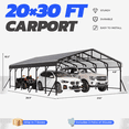 thumbnail image 2 of Erommy Metal Carport 20x30 FT, Heavy Duty Steel Carport with Galvanized Roof and Powder-Coated Frame for Car ,Truck and Boat, 2 of 7