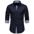 thumbnail image 2 of Rloper-Lop Mens Dress Shirts Formal Long Sleeve Casual Button Down Business Clothes for Wedding Party Business Tuxedo Solid Color Tee Tops Navy L, 2 of 9