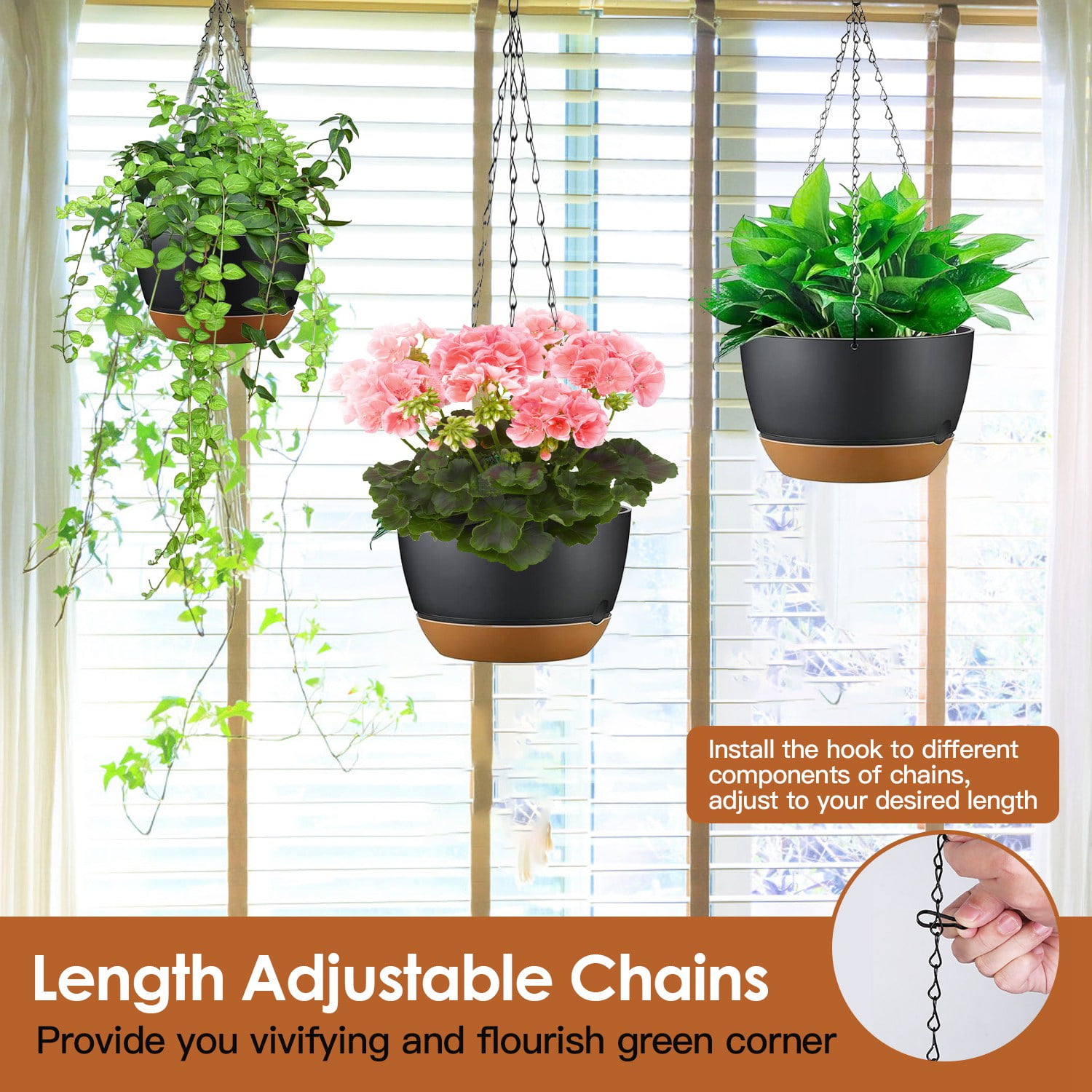 Hanging Flower Pots, iMounTEK 9.64in Hanging Planter with Removable Self-Watering Tray for Indoor Outdoor, 4Pcs