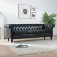 thumbnail image 2 of 82.5 Inch 3 Seater Sofa, Square Arm Couch with Tufted Back and Wood Legs, PU Upholstered Sofa with Removable Cushion and Nailhead Trim for Small Spaces, Living Room, Bedroom, Black, 2 of 7