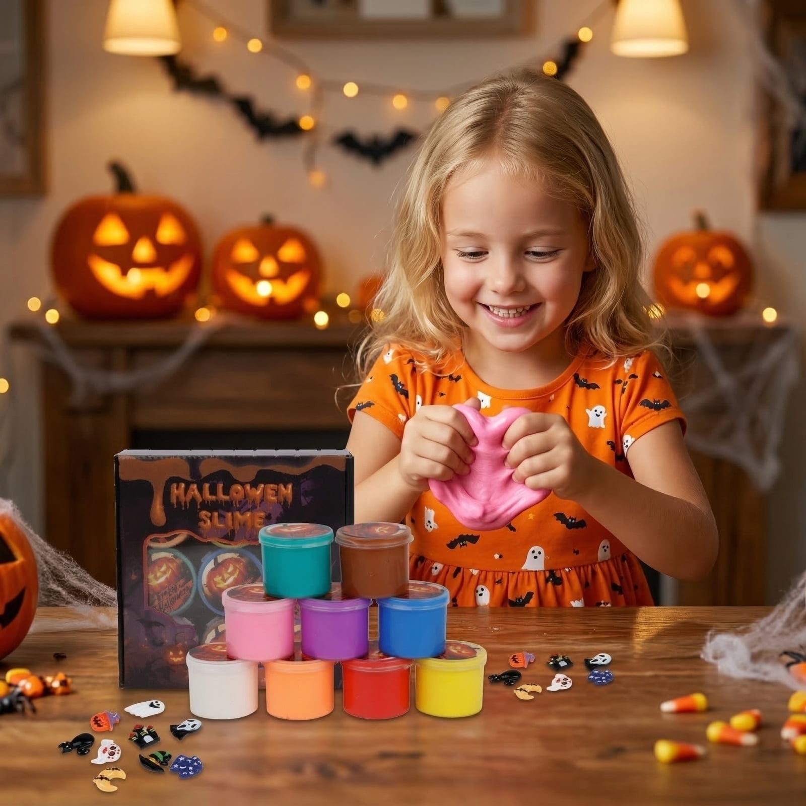 Halloween Theme Slime Kit for Stress Relief, Spooky Squeeze Fidget Set with Soft Seasonal Texture, Creative Sensory Hand Tool for Holiday Anxiety Relief，A