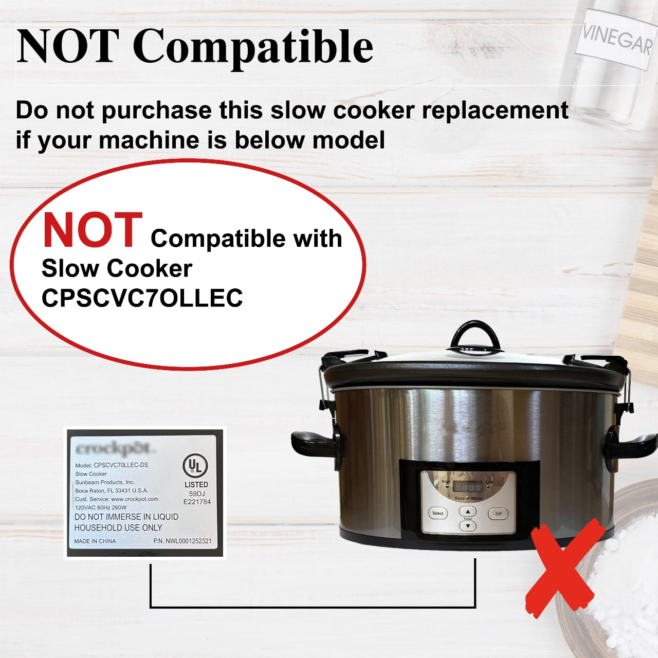 6qt Ceramic Pot Replacement for Crockpot Slow Cooker,ONLY Compatible with Models  SCCPVL600-S-BR, CPSCV060LL-BP, CPSCVC60LL-S