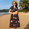 thumbnail image 4 of Salouo Plaid Snowflakes Festive for Women's Short Sleeve Summer Dress, Pleated Loose Swing Knee Length Dresses with Pockets, 4 of 6