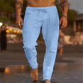 thumbnail image 2 of Men Casual Sport Pants Men Spring And Summer Pant Casual All Solid Color Painting Cotton Linen Loose Plus Size Trouser Fashion Beach Pockets Pant, 2 of 6