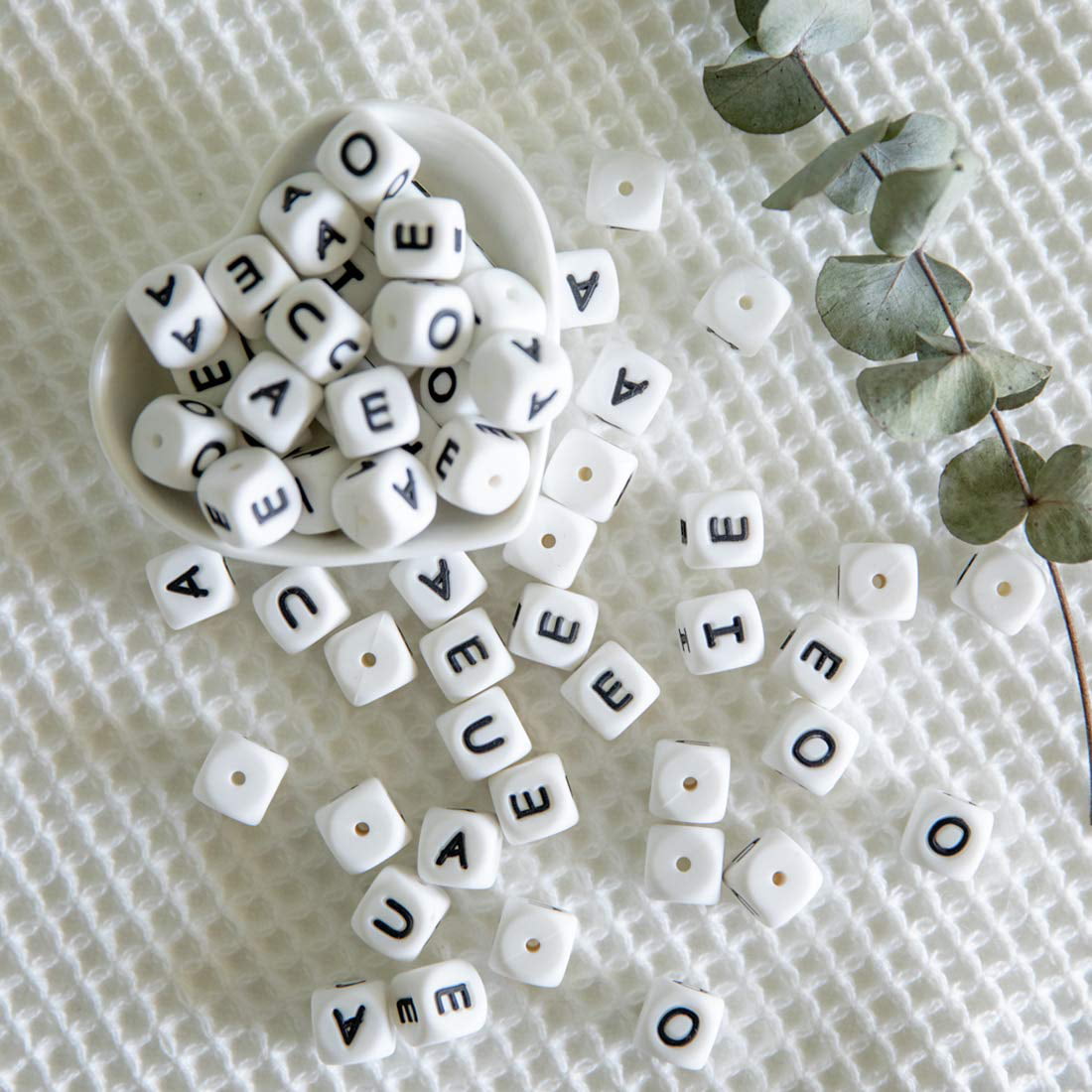 Beads for Jewelry Making 50pcs 7mm Alphabet Beads Black Beads Separate  Letter beads for Kids Vowel Beads Square beads for Women