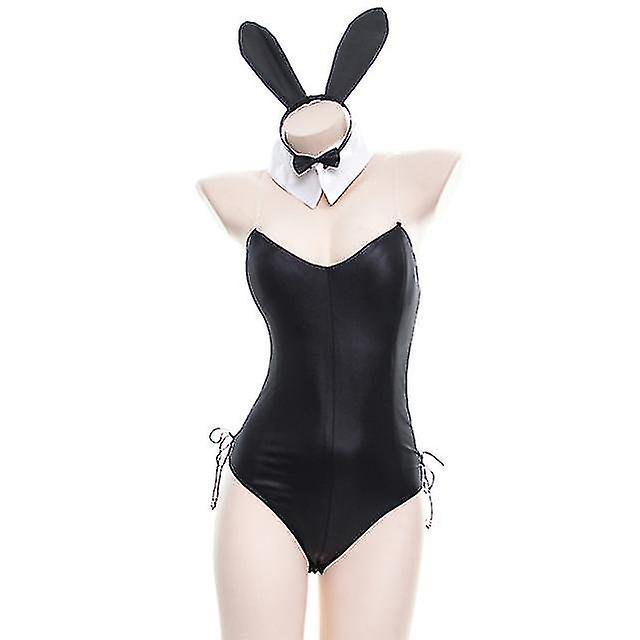 Lindo conjunto de mujer de conejo de material de cuero sintético de conejita