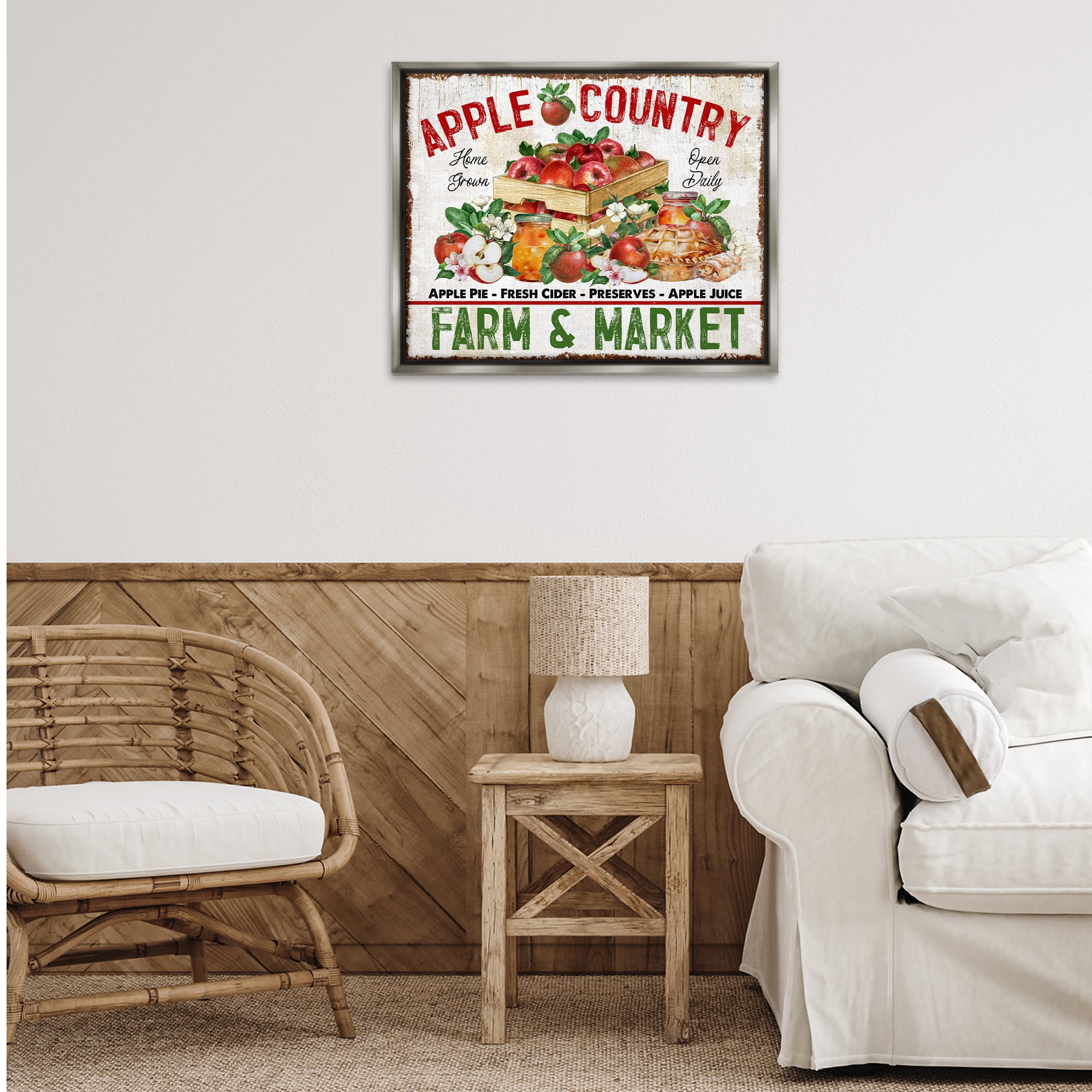 Stupell Industries Apple Country Market Holiday Painting Gray Floater Framed Canvas Art Prints Wall Art, 31 x 25