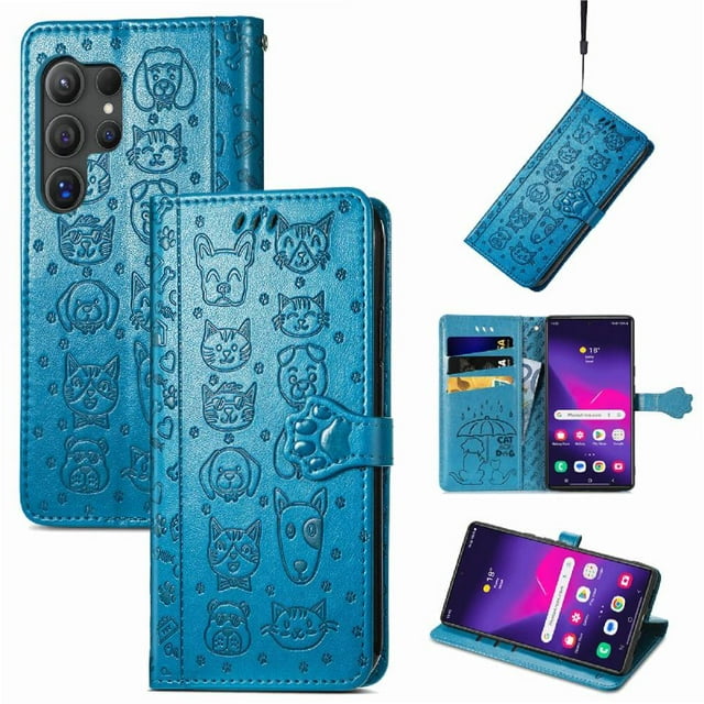 Funda Cartera FOXDOCK para Samsung Galaxy S25 Ultra , Flip PU con Relieve de Gatos y Perros, Tarjetero y Soporte