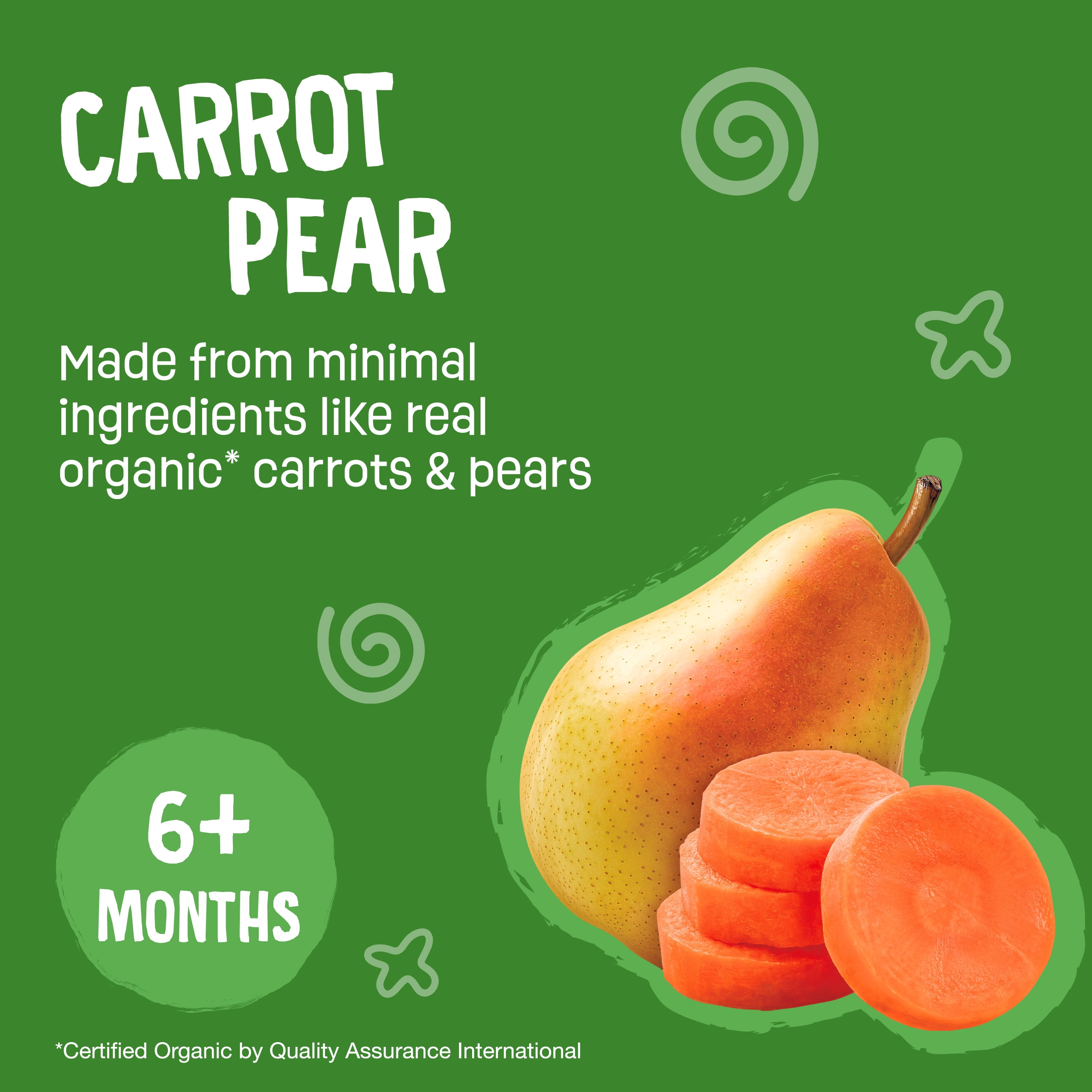 (12 pack) Earth's Best Organic Stage 2 Baby Food, Carrot Pear Fruit & Veggie Puree, 3.5 oz Pouch