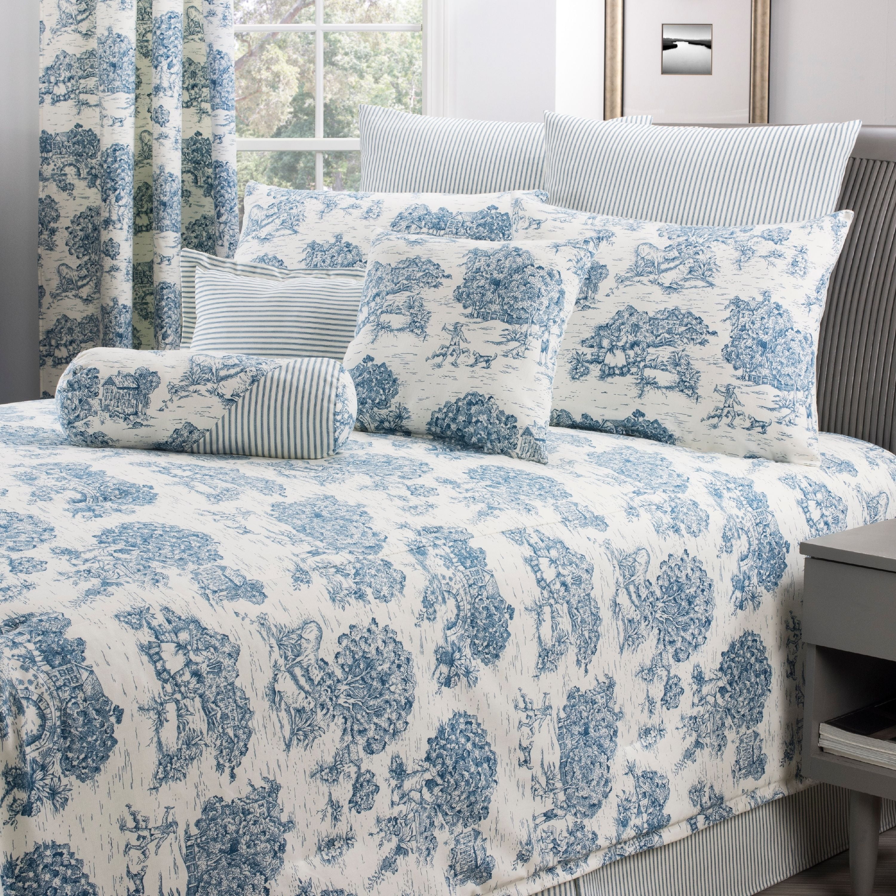 Victor Mill Calais Blue Toile Comforter Set Walmart Com Walmart Com
