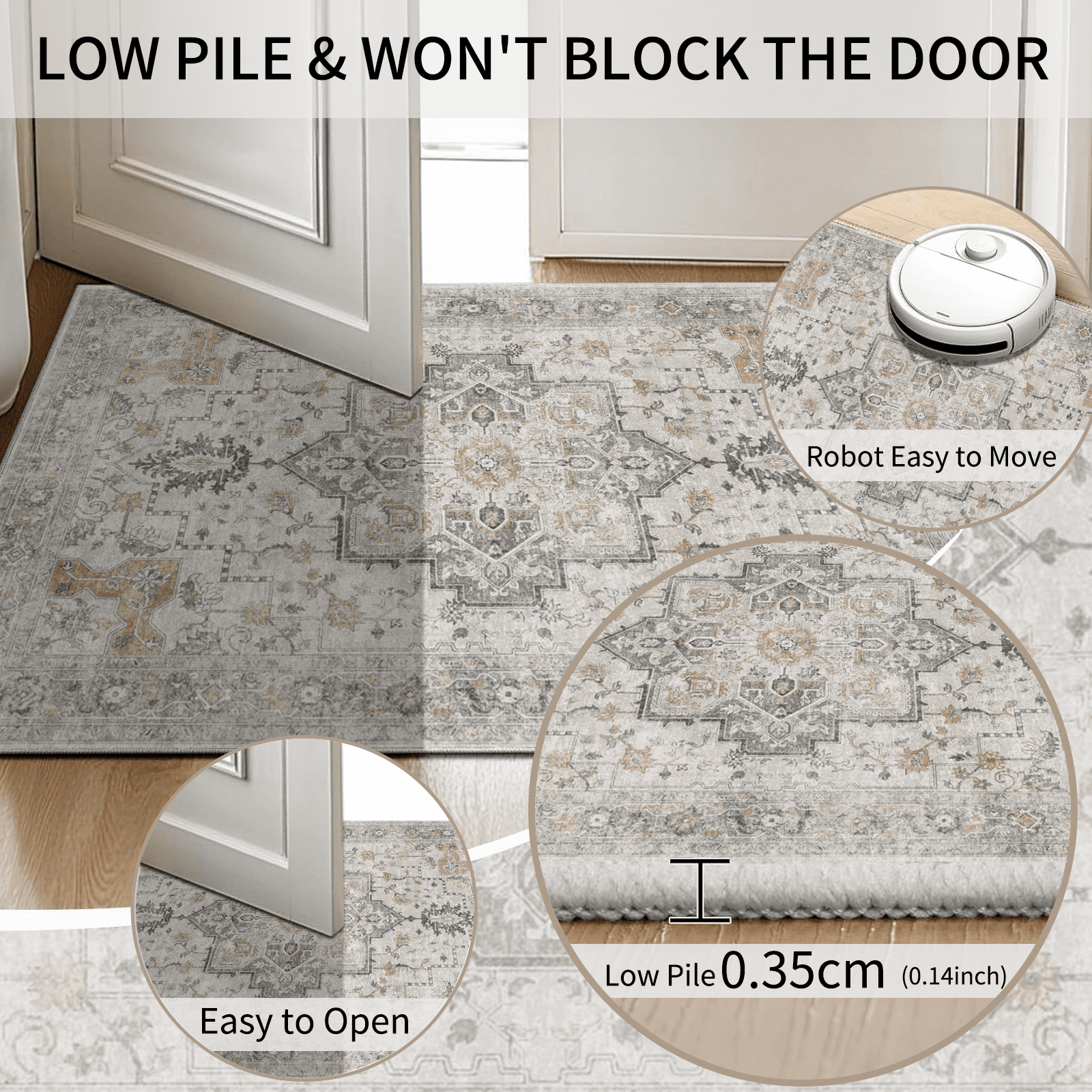 Runner Rugs for Hallway, 2x10 Washable Soft Non Slip Floor Rugs for Kitchen, Modern Mat for Living Room Bedroom Entryway Gray & white