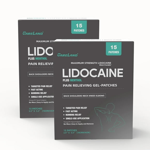 CARELAND 4% Lidocaine Patches Plus 1% Menthol 30 Pack Pain Relief Patches Maximum Strength lidocaine, Back Pain Relief Products, for Neck Knee Joint Pain Nerve Shoulder Pain Relief