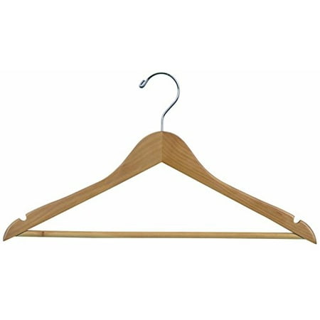 Flat Bar Hangers Wood Suit Hanger w/ Solid Wood Bar, Box of 100 Space Saving 17 Inch Flat Wooden Hangers w/ Natural Finish & Chrome Swivel Hook & Notches for Shirt Dress or Pants by International Hanger ()