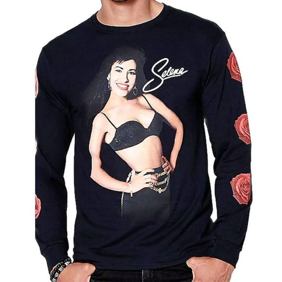 Selena Men's Rose Long Sleeve Black T-Shirt (Small)