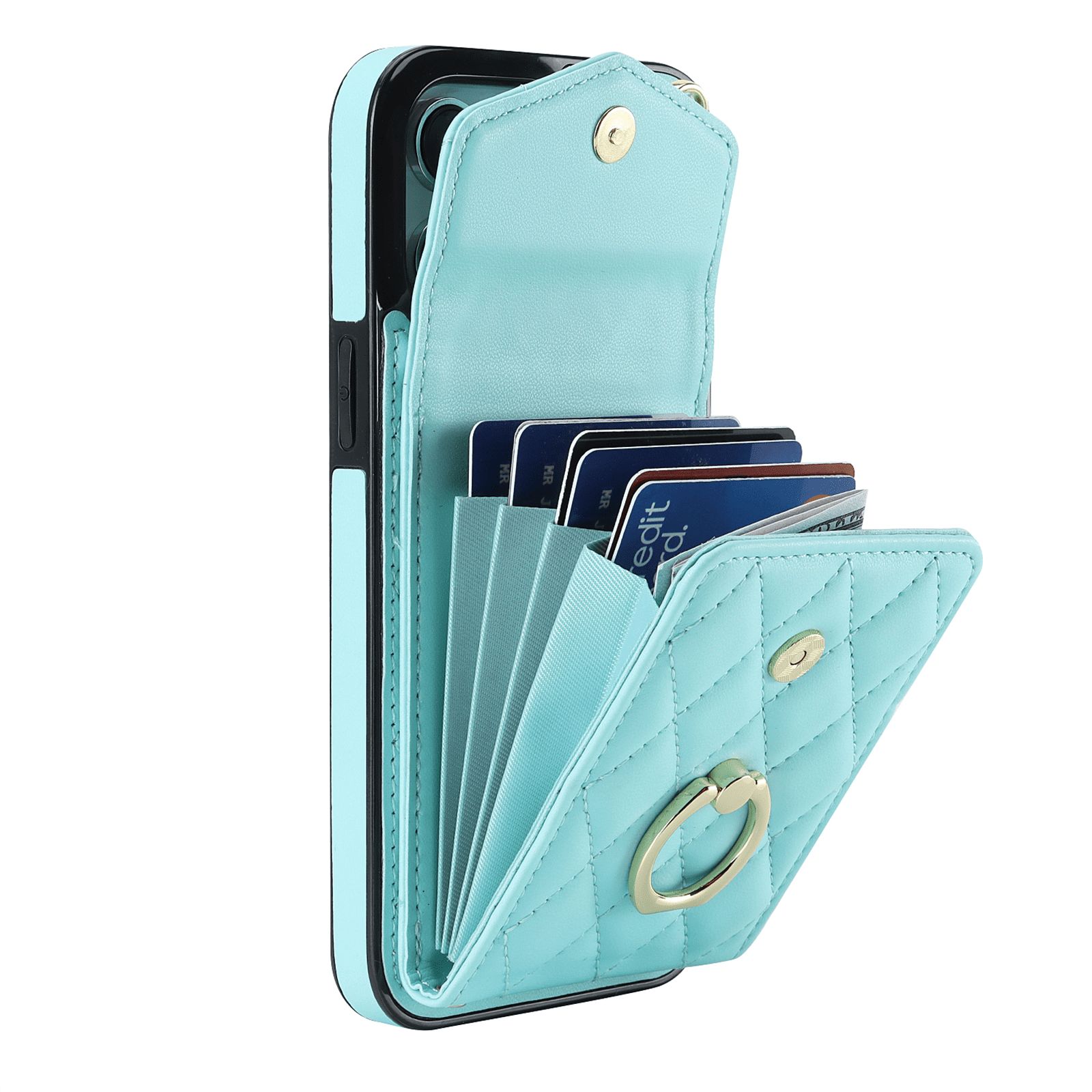 Asuwish Wallet RFID Blocking PU Leather Cell Phone Case with Tempered Glass Screen Protector, Wrist Strap for iPhone 15 Pro, Teal