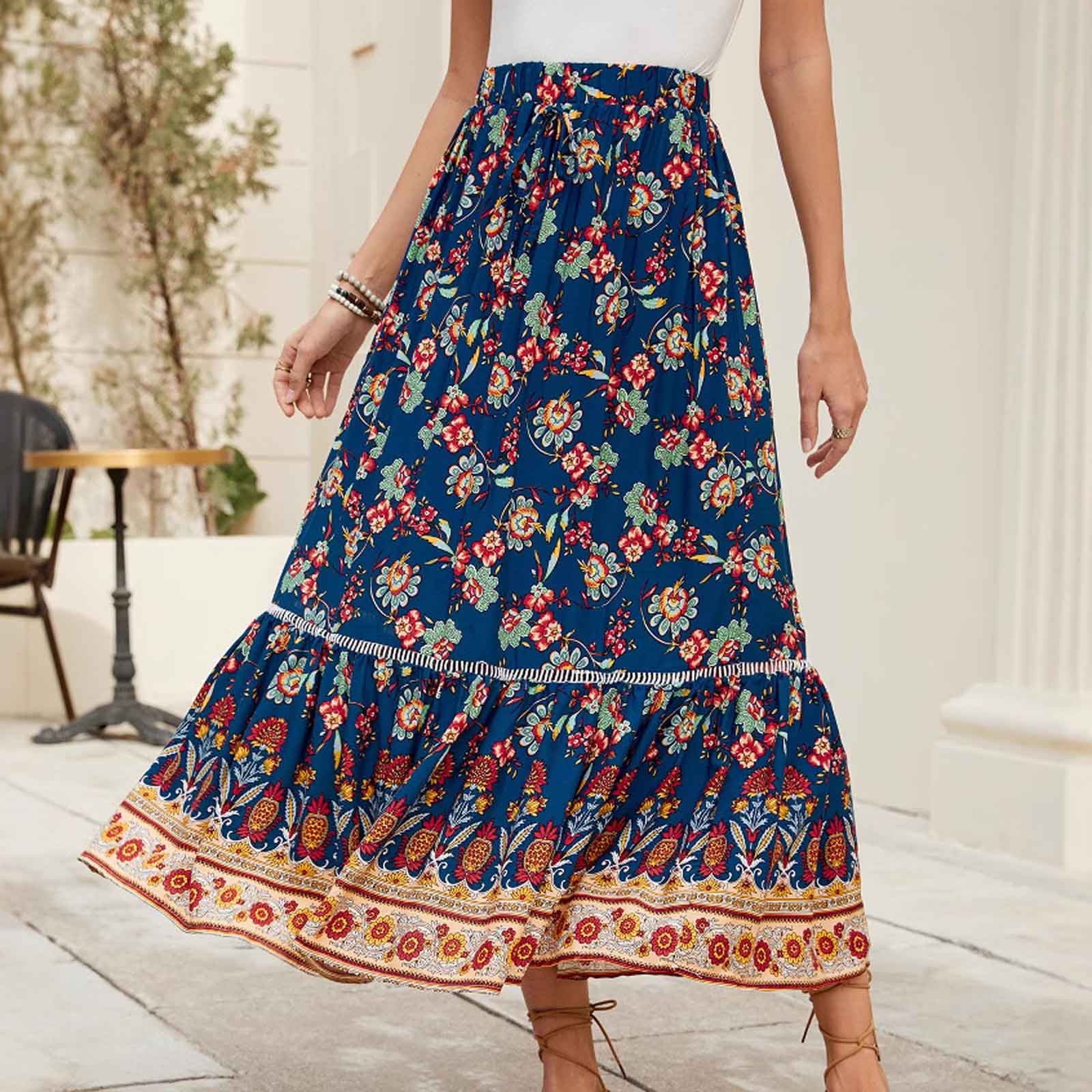Pitauce Womens Boho Flowy Long Skirt Elastic High Waist A-Line Pleated Tiered Dress Summer Casual Maxi Dresses for Beach Vacation Party - Walmart.ca Pitauce Womens Boho Flowy Long Skirt Elastic High Waist A-Line Pleated Tiered Dress Summer Casual Maxi Dresses for Beach Vacation Party - Walmart.ca