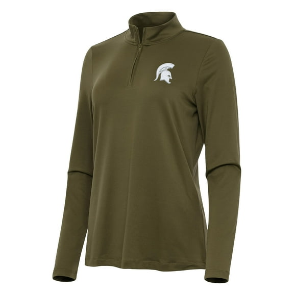 Women's Antigua Olive Michigan State Spartans Reprocess Quarter-Zip Top