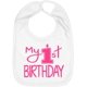 thumbnail image 1 of Babero para Bebé Aiden's Corner Mi Primer Cumpleaños Rosa y Blanco, 1 of 4