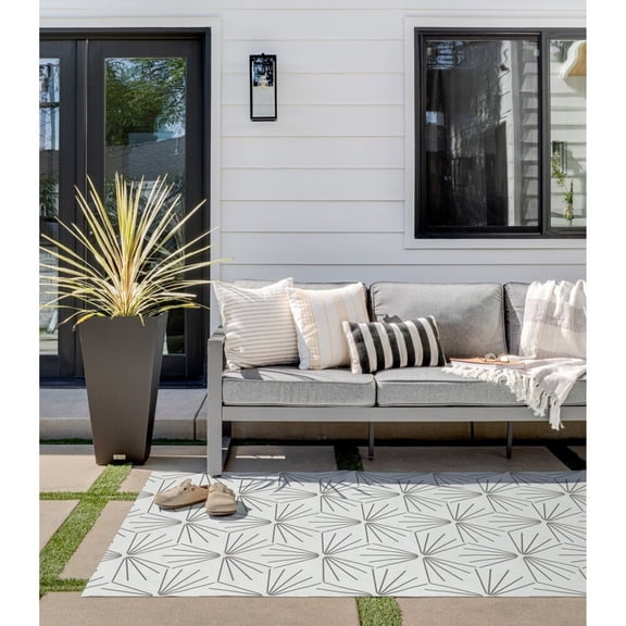 Veradek Rectangular Sun Tile Outdoor Area Rug - 60" x 96" - Beige and Green