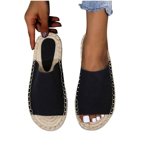 

Zanvin Womens Sandals Clearance Women Summer Casual Sewn Fisherman s Flat Bottomed Hand Woven Hemp Rope Bottom Slippers Black 35