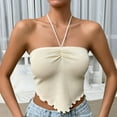thumbnail image 5 of Wenyuyu Women's Tube Tops Strapless Sleeveless Ribbed Knit Off Shoulder Bandeaus Fashion Twist Knot Y2K Cropped Blouses Beige M, 5 of 7