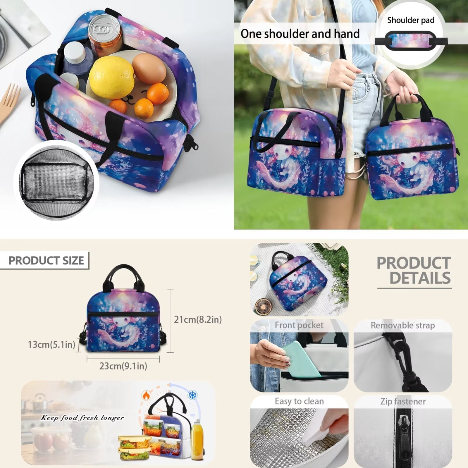 Binienty Axolotl Backpack With Water Bottle Set For Elementary School Girls 17 Inch Bookbag Small Lunch Bag Pen Organizer Case Bookmarks Back To School Gifts For Kids