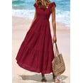 thumbnail image 4 of Vestido largo PRETTYGARDEN para mujer con cuello cuadrado y ojales, color rojo vino, 4 of 9
