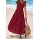 thumbnail image 4 of Vestido largo PRETTYGARDEN para mujer con cuello cuadrado y ojales, color rojo vino, 4 of 9
