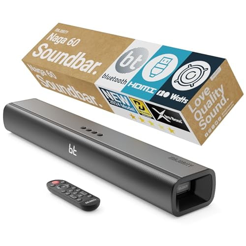 Majority Barra de Sonido de TV Bluetooth 120W para Smart TV, 24 Pulgadas, 2.1 Canales, Sonido 3D con subwoofer Incorporado | Control de ecualización, arco HDMI, óptico, AUX, remoto y barra de sonido N
