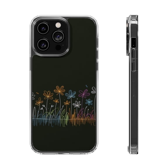 DistinctInk Hybrid (Acrylic / TPU) Clear Slim Fit Case for Apple iPhone 14 Pro (6.1" Screen) - Blooming Beauty: Minimalistic Spring Flower Illustration