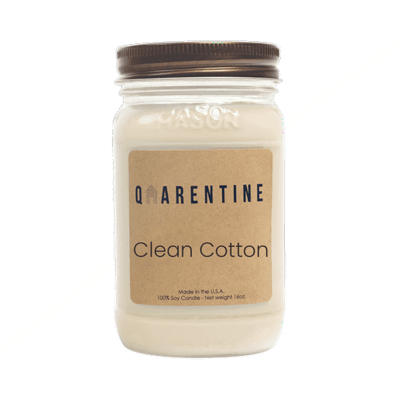 Natural Organic Clean Cotton Soy Wax Candle 16oz, Fresh Clean Soft Floral & Musk Scent, Aromatherapy & Massage Oil - Quarentine Essentials by Carla Miles