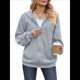 thumbnail image 3 of Sudadera con Capucha y Cremallera para Mujer, de Larga, Informal, de Gran Tamaño, con Bolsillos. Azul Gris XXL, 3 of 10