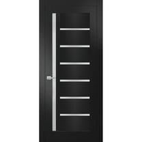 Solid Interior French Pre-Hung Door | Quadro 4088 Matte Black with Frosted Glass | Single Regular Panel Frame Trims Handle | Bathroom Bedroom Sturdy Doors -32" x 96"