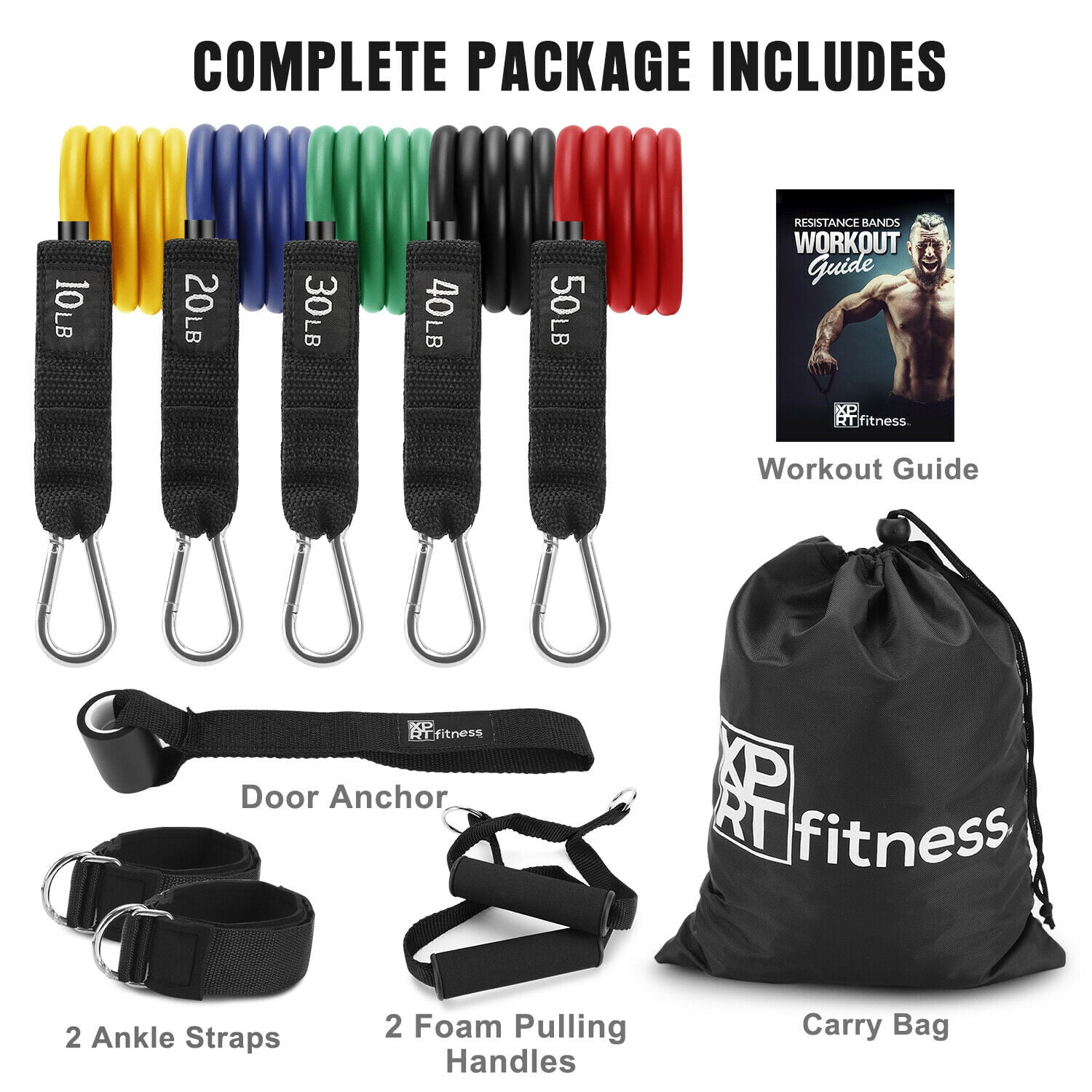 XPRT Fitness 11 PCS Resistance Tube Workout Bands Set -Fitness Strength Training
