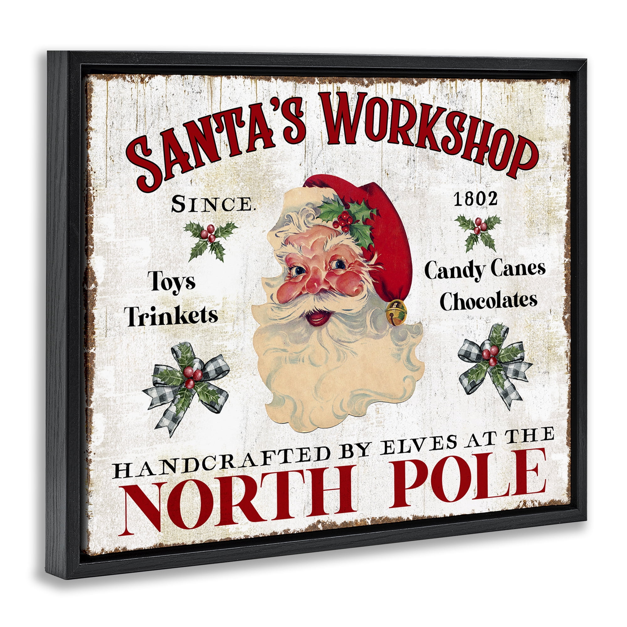 Stupell Industries North Pole Santa's Workshop Holiday Painting Black Floater Framed Canvas Art Prints Wall Art, 21 x 17