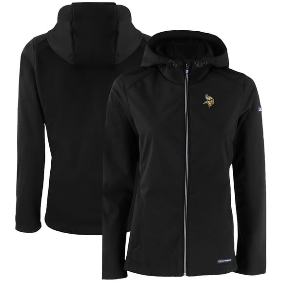 Women's Cutter & Buck Black Minnesota Vikings Evoke Eco Softshell Recycled Full-Zip Hooded Jacket