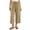Khaki, variant on Dzrciro Capri Pants for Women, Cotton Linen Drawstring Elastic Waist Pants with Hem Button and Pockets, Comfy Daily Trendy Trousers S‑2XL