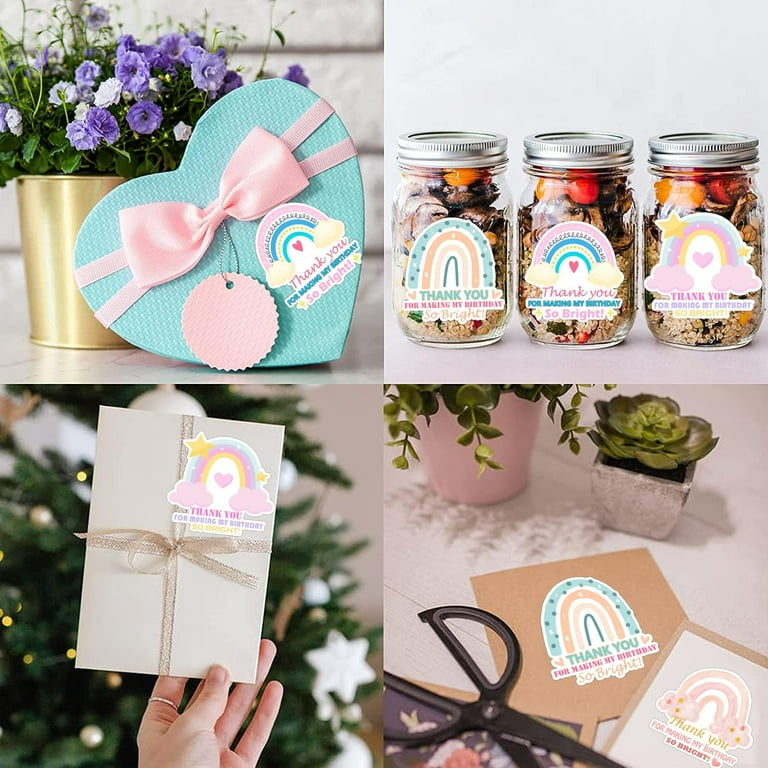Rainbow Birthday Thank You Stickers - 'Thank You For Making My Birthday So Bright', 2 Inch, 50 Pack