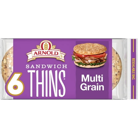 Arnold Sandwich Thins Multigrain Rolls, 6 count, Sandwich Thins, 12 oz Bag