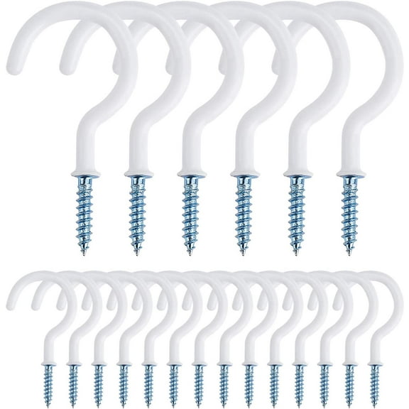 Screw Hooks Vinyl Coated Screw-in Cup Hooks 2.0 Inch Ceiling Hooks Metal Wall Hang Hooks Great for Coffee Tea Cup, Plant, Light, Mug Indoor & Outdoor Use 20 Pieces (White)