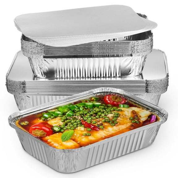 Luxshiny 20Pcs Aluminum Pans with Lids Square Foil Containers Silver for Cooking Meal Prep Storage