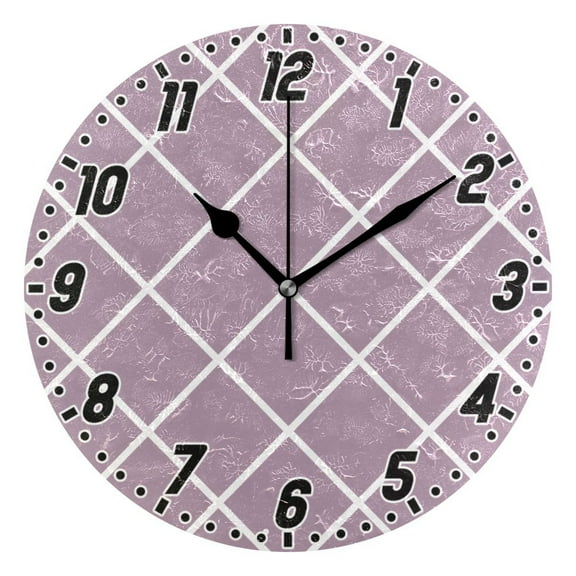 Pale Mauve Block Round Wall Clock Battery Operated Silent Non-Ticking Bedroom Office Kitchen Home School Decor 10"(Black)