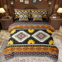 Feelyou Black Orange Aztec Bedding Comforter Set 7 Pieces for Women, Rustic Farmhouse Full Bedding Set, Western Retro Fashion Reversible Fitted Sheet Flat Sheet, Luxury Bedroom Decor