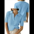 thumbnail image 3 of Suéter de Corta con Cable para Mujer, Top de Punto Liso con Cuello en V y Solapa, Camisa Informal Suave, Azul , Talla M, 3 of 6