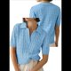 thumbnail image 3 of Suéter de Corta con Cable para Mujer, Top de Punto Liso con Cuello en V y Solapa, Camisa Informal Suave, Azul , Talla M, 3 of 6