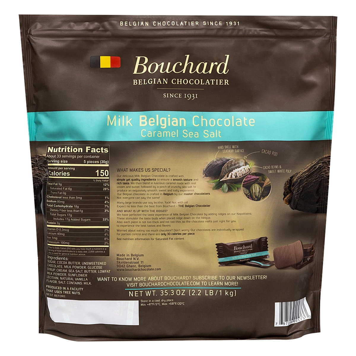 Bouchard Belgian Milk Chocolate Caramel Sea Salt Napolitains 35.2 oz (2.2 LB/1kg)