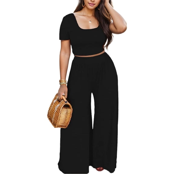 SANOPY Women's casual sports suit short-sleeved cropped top wide-leg pants