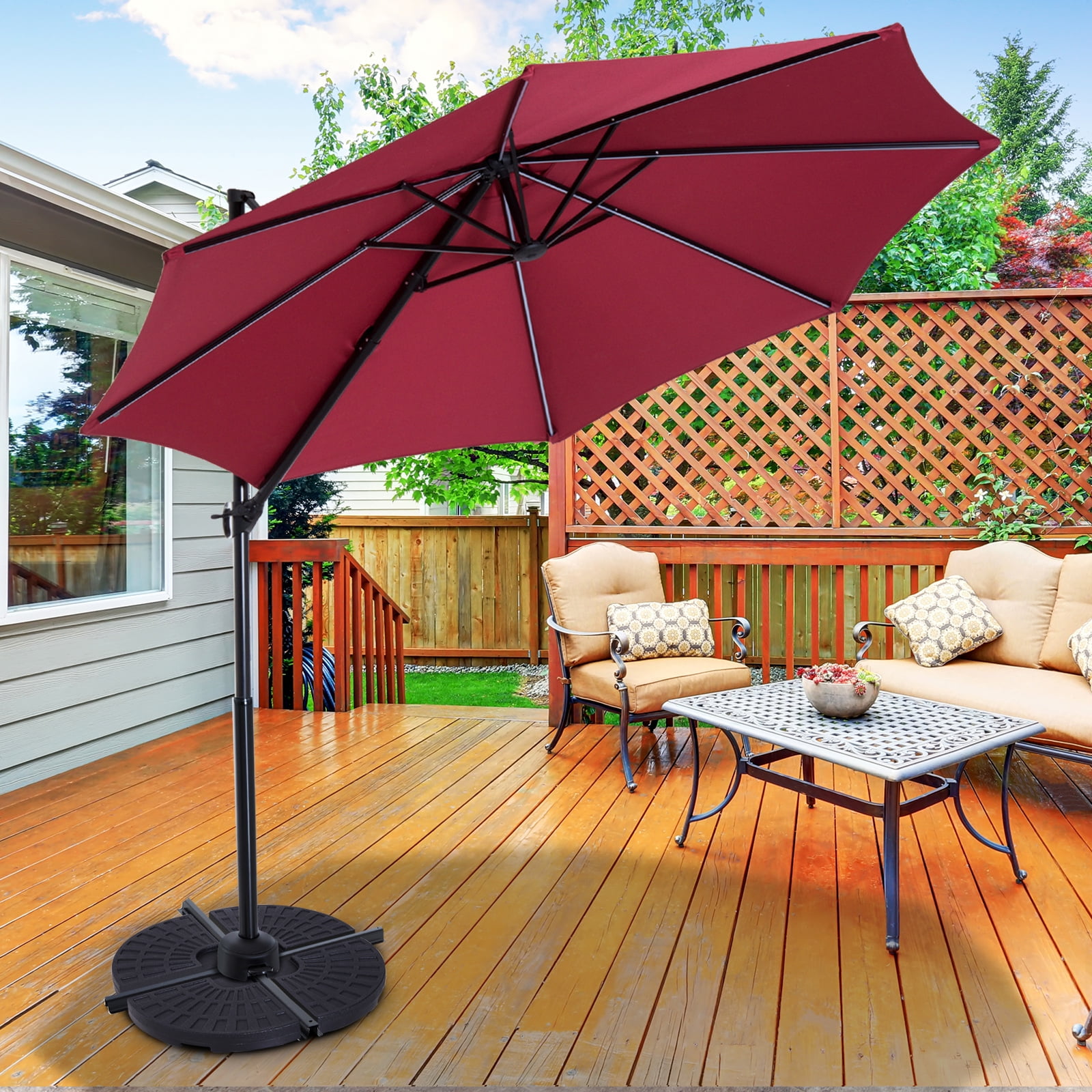 Outsunny Large 4 Piece Round Fillable Weighted Offset Market Patio Umbrella Base Walmart Com Walmart Com