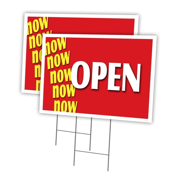 NOW OPEN 2 Pack Of 12" x 16" Yard Sign & Stake | Advertise Your Business | Stake Included Image On Front Only | Made in The USA